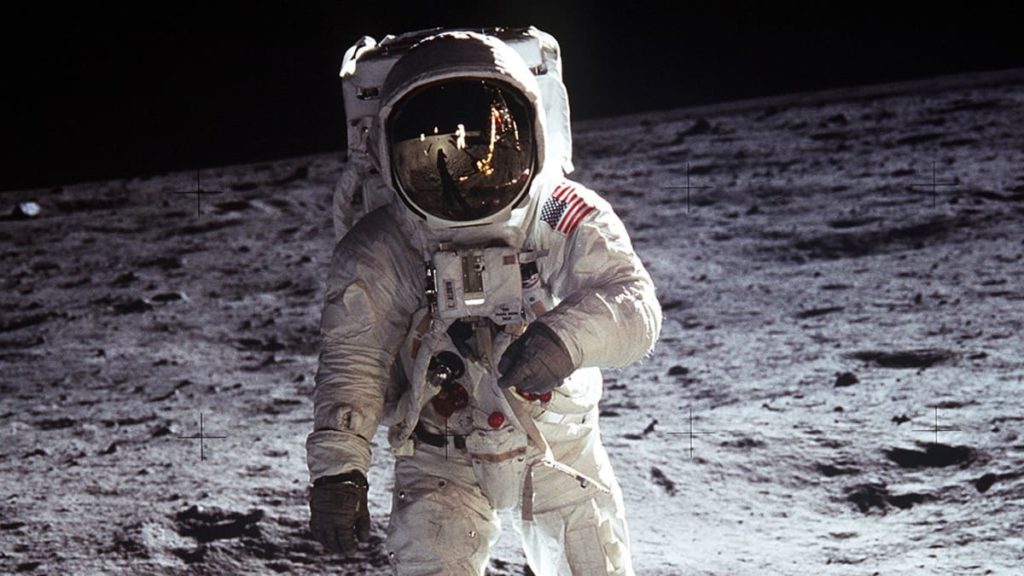 Neil Armstrong took this photograph of Aldrin with a 70mm lunar surface camera